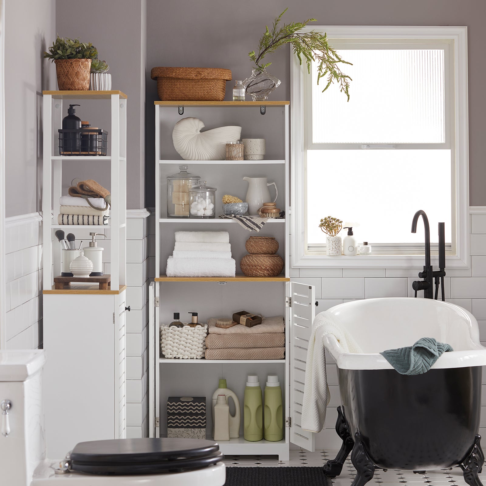 Mueble Columna de baño Armario para baño con 5 Estantes Estanterías de baño Blanco Medidas: 60x30x160cm BZR44-W SoBuy ES - 8