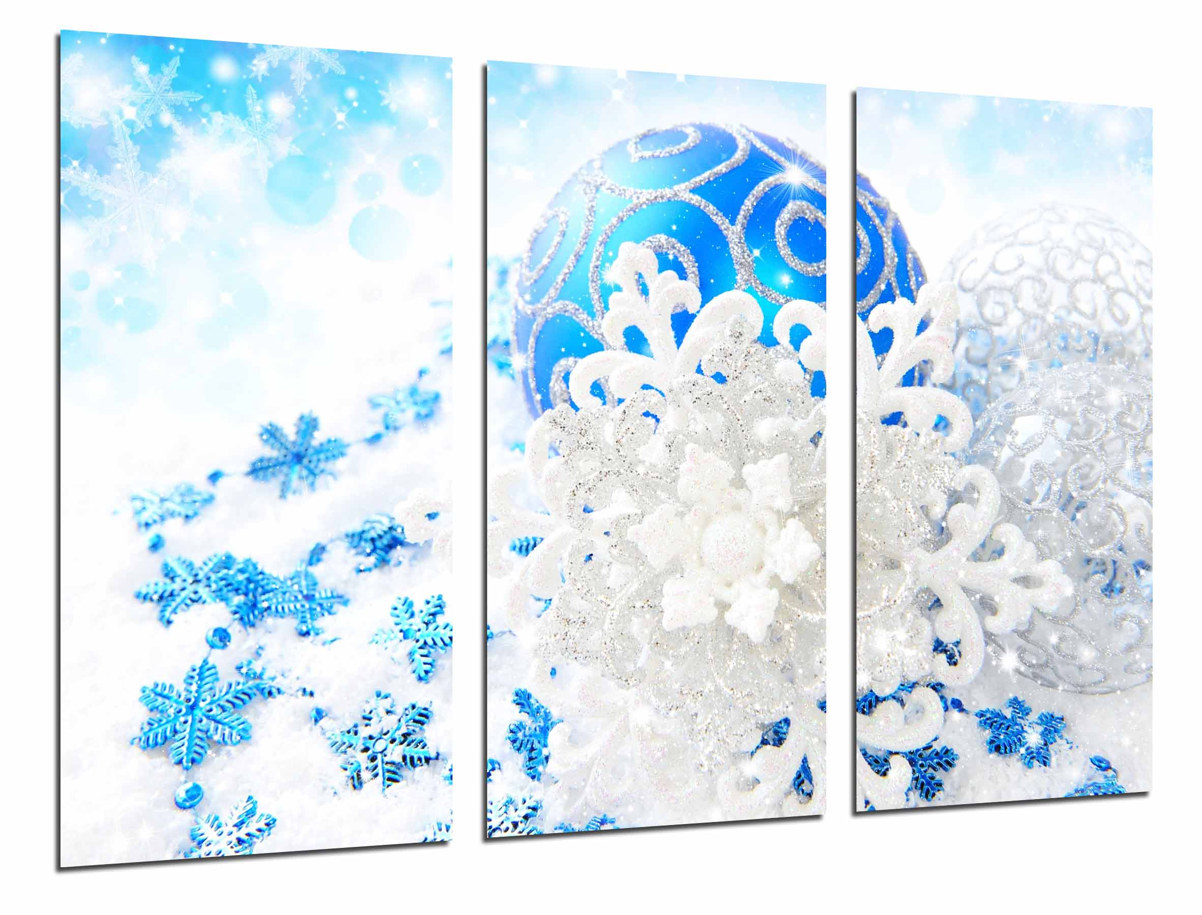 Bola arbol de navidad azul y blanca con purpurina, impresión fotográfica sobre madera, cuadro moderno decorativo