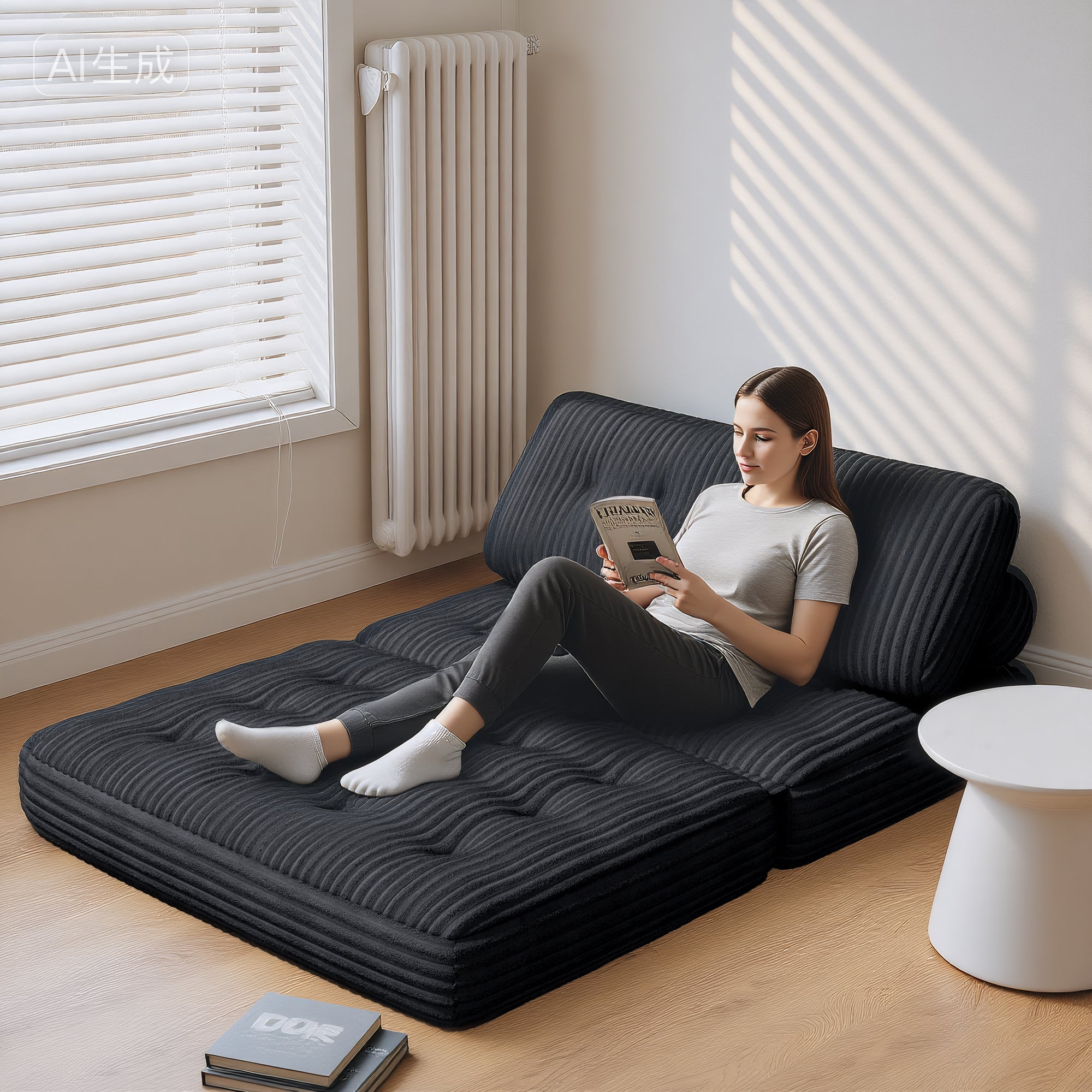 Divano Letto Pieghevole In Memory Foam E Lino Grigio | 185x76x63 Cm | Convertibile In Chaise Longue E Materasso