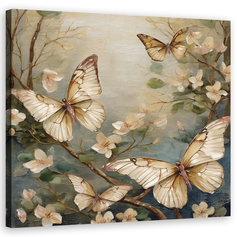 Obraz na płótnie, Motyl Kwiaty Akwarela 30x30