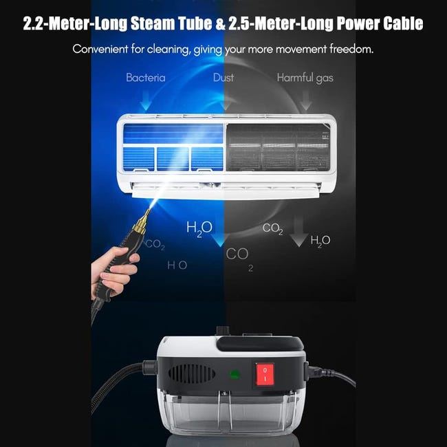Limpiador a vapor portátil de 2500 W - Limpiador a vapor de alta temperatura - Con cabezales de cepillo - Para muebles de cocina, baño y coche - 5