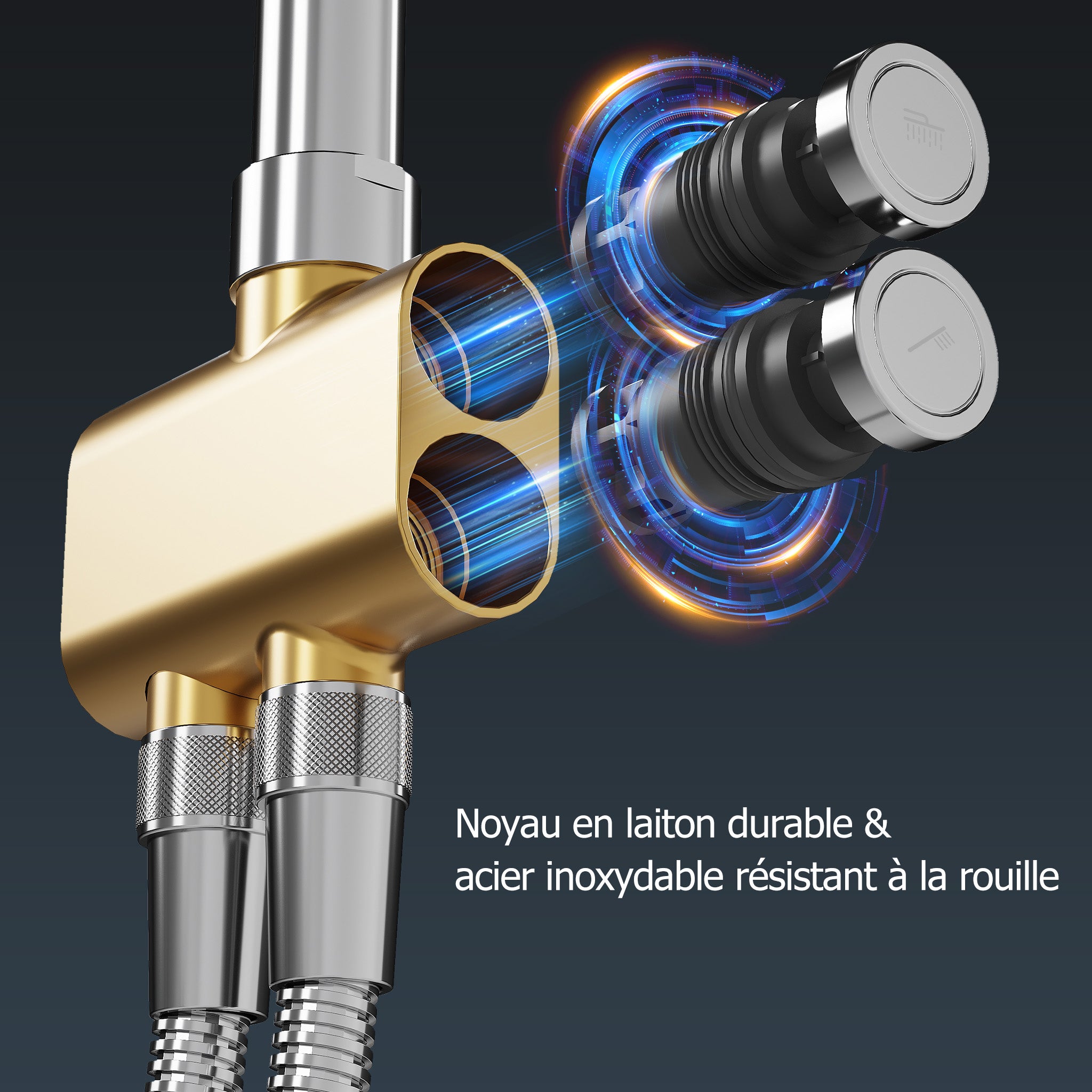 sistema de ducha de lluvia, cabezal de ducha de 25 cm, 5 modos de chorro, kit de ducha de lluvia cromado, núcleo de válvula de latón, altura ajustable - 7