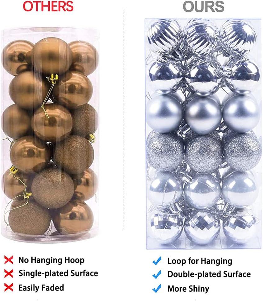 conjunto de 36 bolas de Natal de prata sortidas (3 cm de diâmetro), decorações de árvore de Natal inquebráveis, decorações de festa de casamento - 4