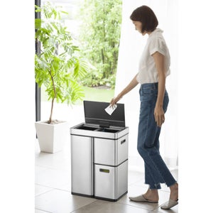 Poubelle De Cuisine à 3 Compartiments EKO Mirage Plus - 30L + 2x15L, Capteur Mouvement, Acier Inox - 60L Total