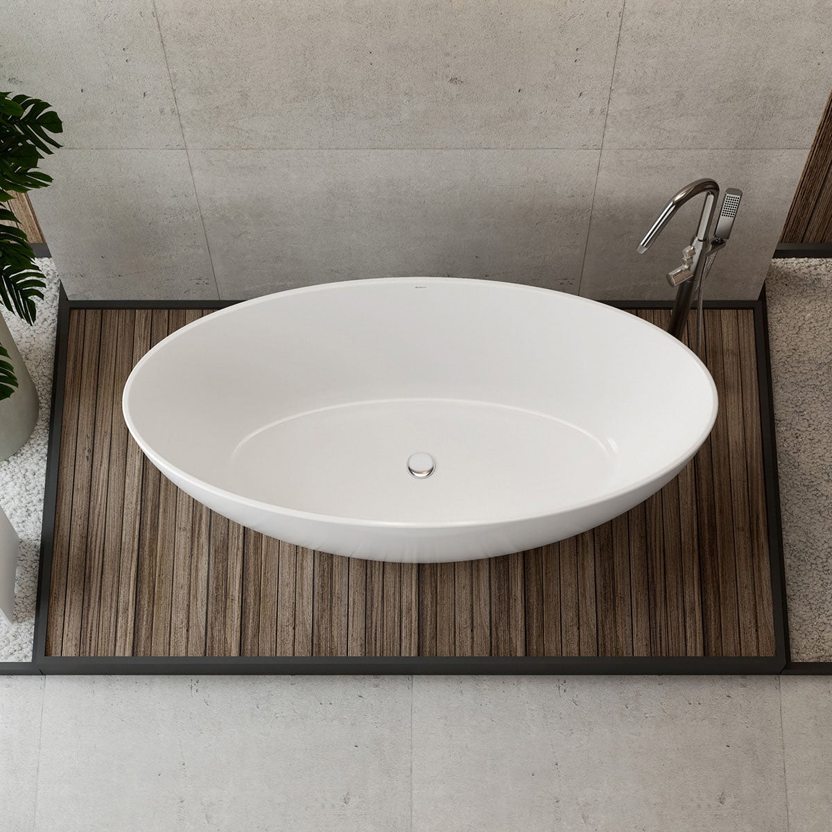 BERNSTEIN - Baignoire îlot Acrylique ovale 160x80x60cm Blanc brillant + Bonde et trop plein - TERRA 2.0 - 4
