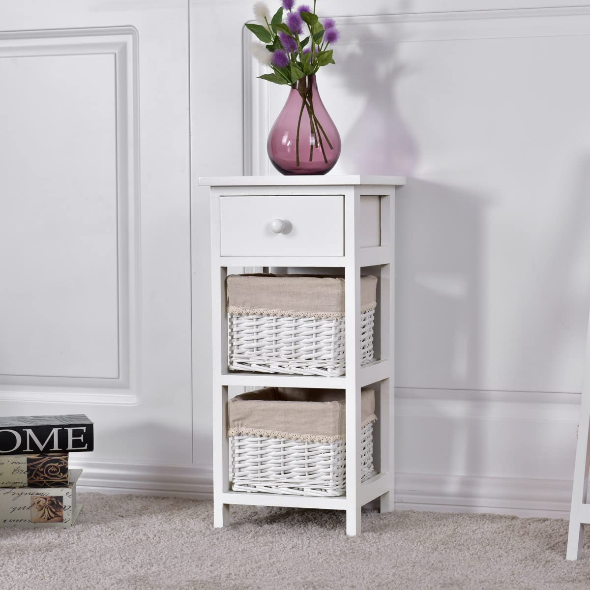 Comodino, Bianco-2, 28 x 26 x 60 CM - 5