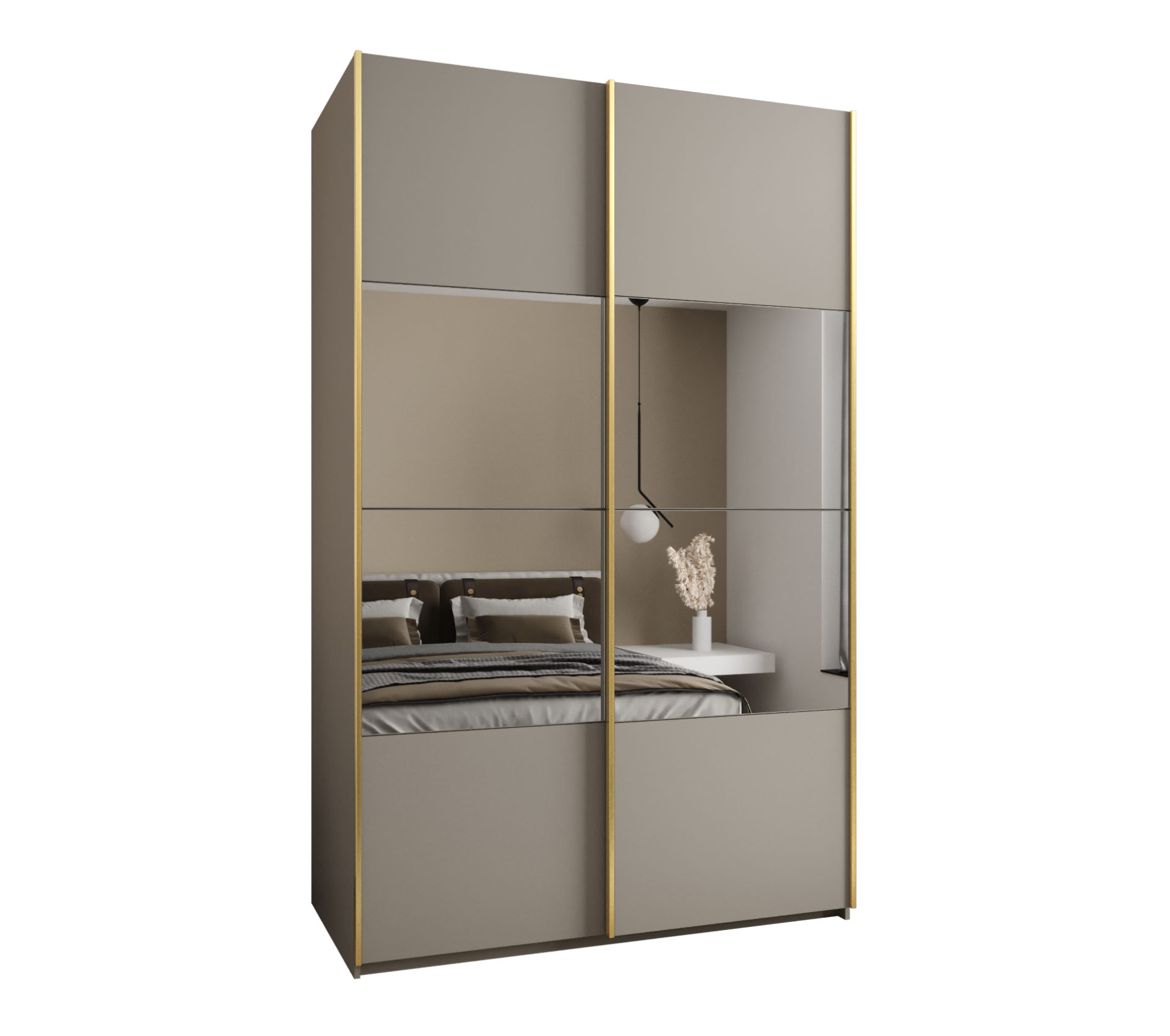 Szafa przesuwna wysoka Lux 4 150 x 64 x 245,5 cm kaszmir + kaszmir + u. złoty - Abiks Meble
