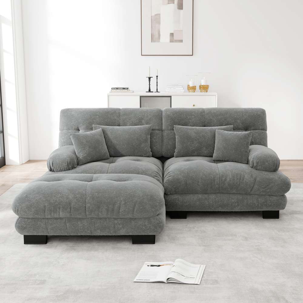 Cloud Ecksofa Chenille mit Lenden- &amp; Dekokissen, Breite Armlehnen, Ottoman, Luxuriöses Wohnzimmer-Sofa