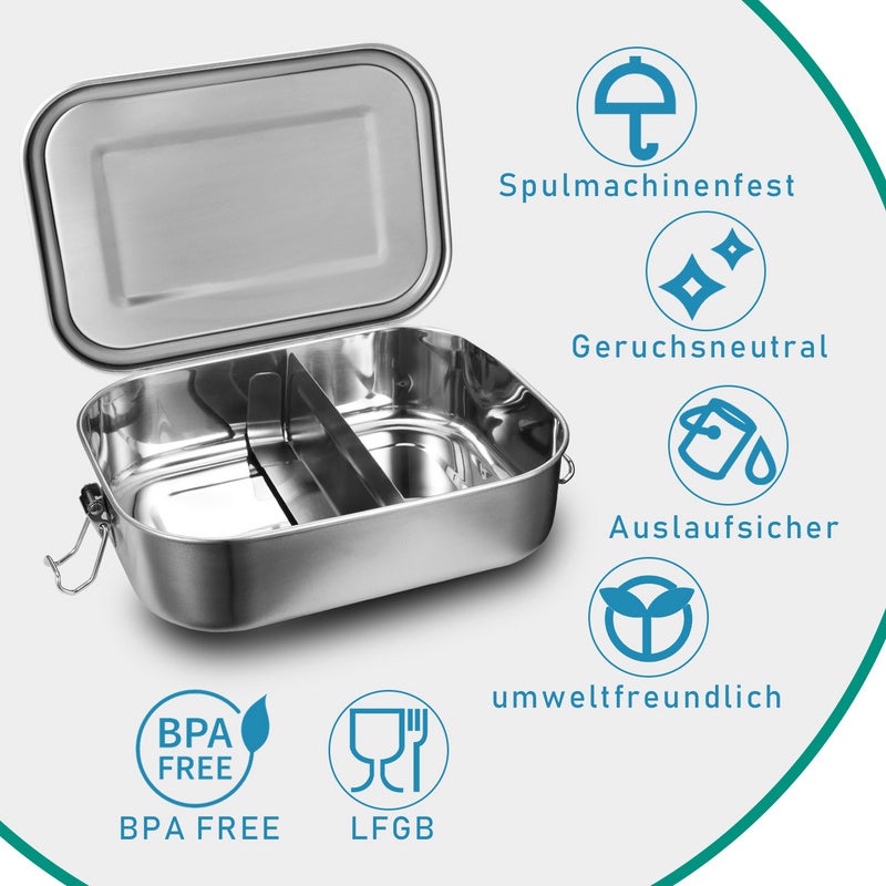 Lorzonal de 800-1400 ml sin lonchera de plástico sin BPA Caja de almuerzo de acero inoxidable - 800+1400ml - 4