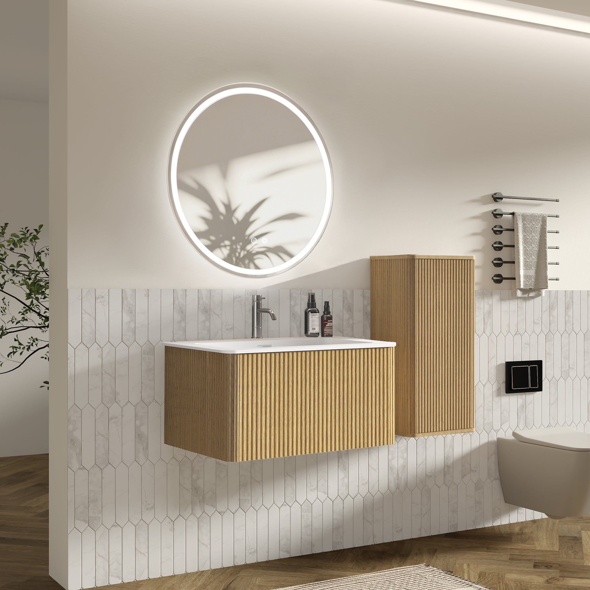 Ensemble meuble salle de bain 80 cm couleur chene, meuble vasque ...