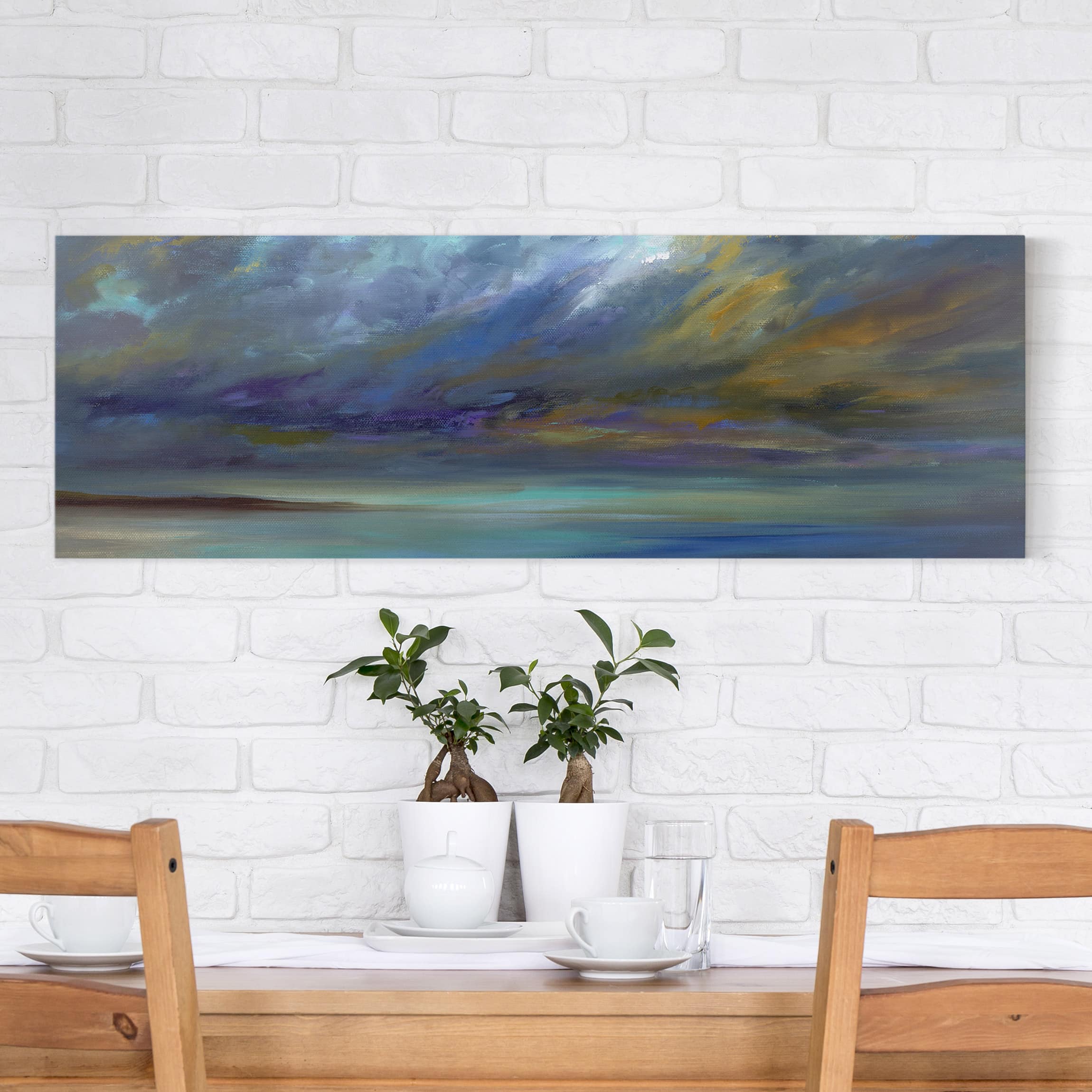 Lienzo cuadro en lienzo bastidor impresion en lienzo azul cielo playa mar abstracto pintura 300 cocina dormitorio salón pasillo 150 x 50 cm