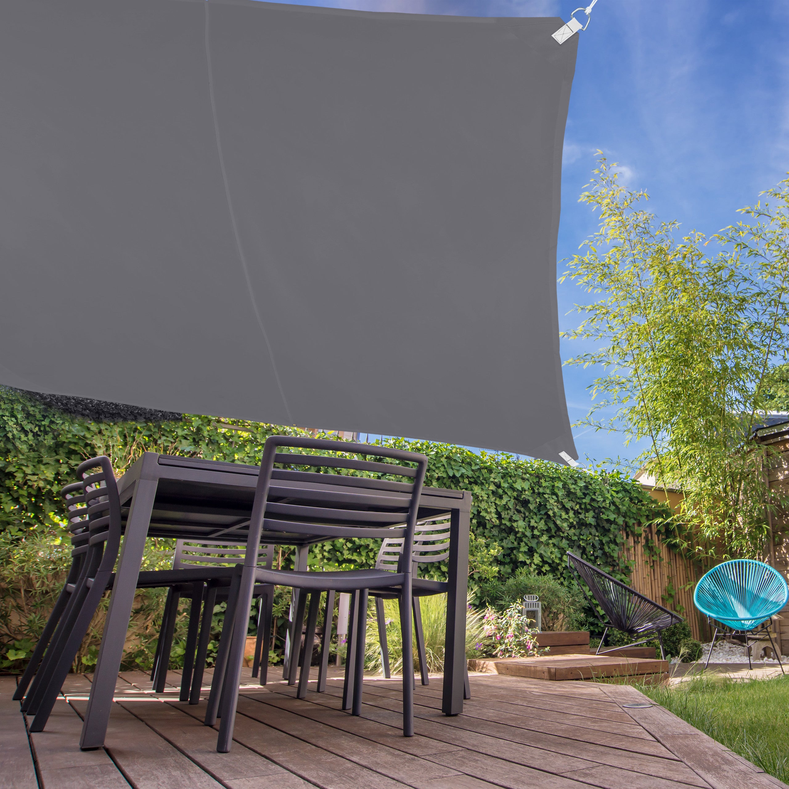 Voile d’ombrage carré diffuseur d’ombre protection soleil jardin UV lxP; 5x5 m toile, résistant à l'eau, gris, Relaxdays - 3
