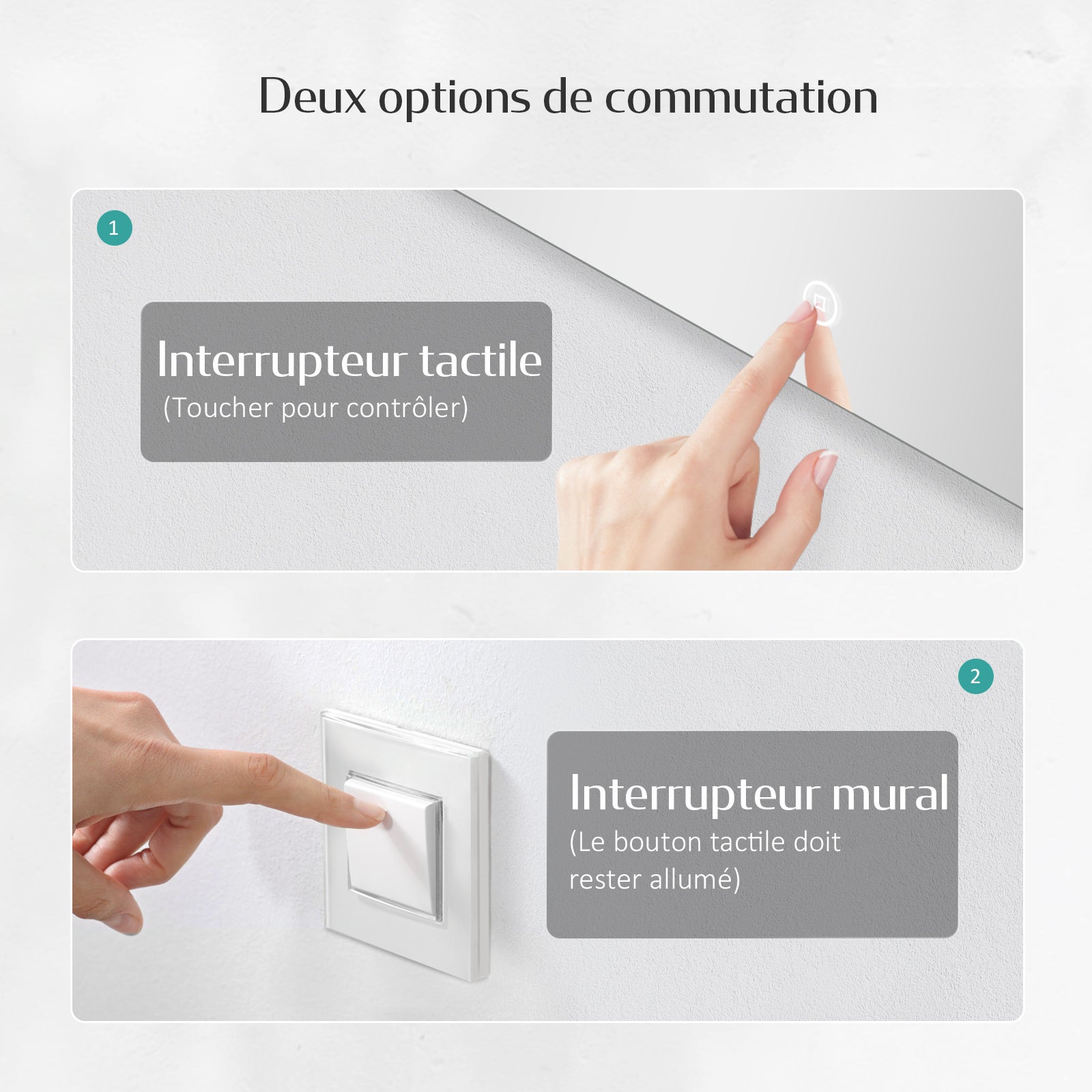 EMKE Miroir de Salle de Bain LED 120x60cm avec éclairage lumière Blanche Froide, Interrupteur Tactile, Dimmable, Fonction Mémoire, IP44 Étanchéité - 2