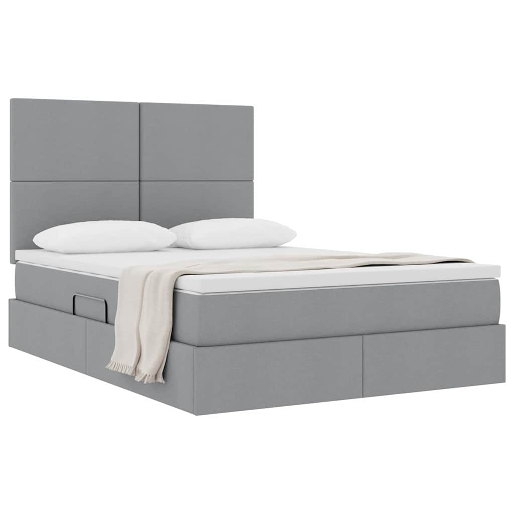 Lit avec rangement et matelas gris clair 140 x 200 cm tissu - 3