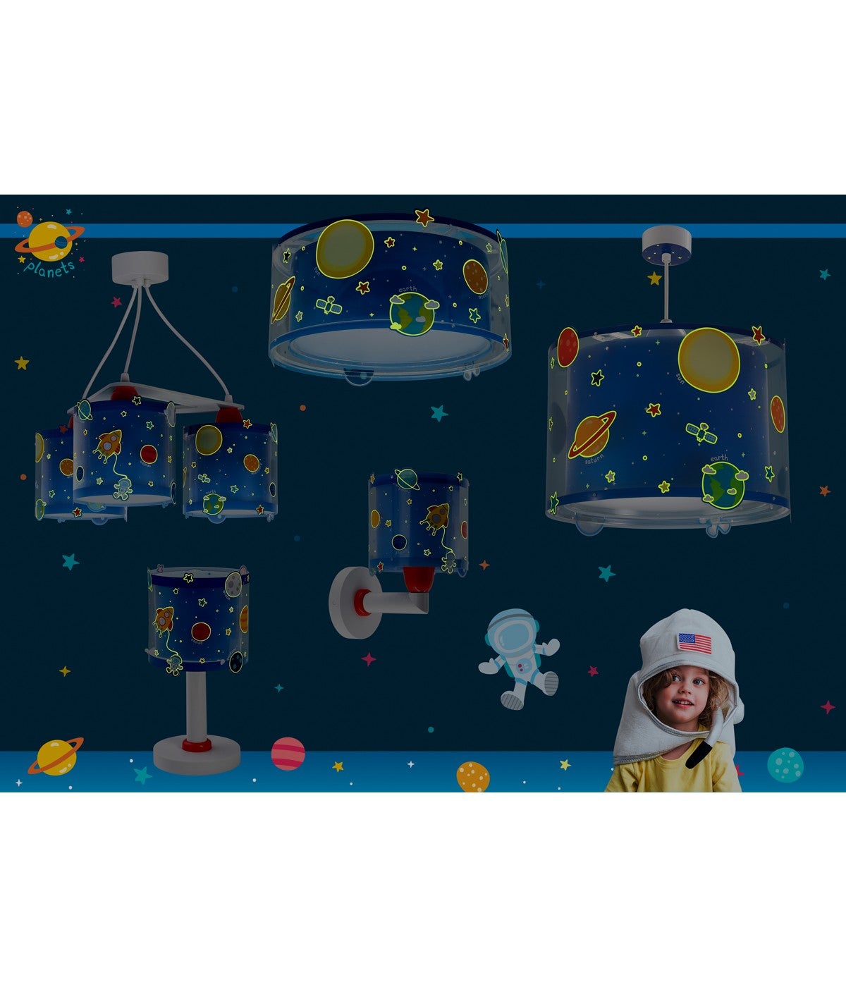 Candeeiro infantil de mesa Luz de presença LED Planets Planetas sistema solar - 9