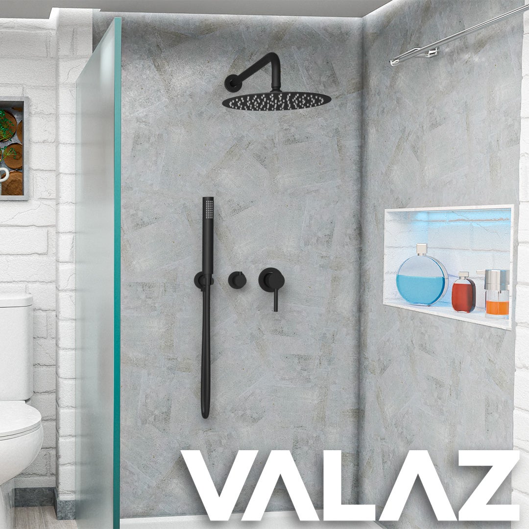 Valaz Douche ronde monocommande encastrée noir mat - Série Guadiana - 25 cm - 3