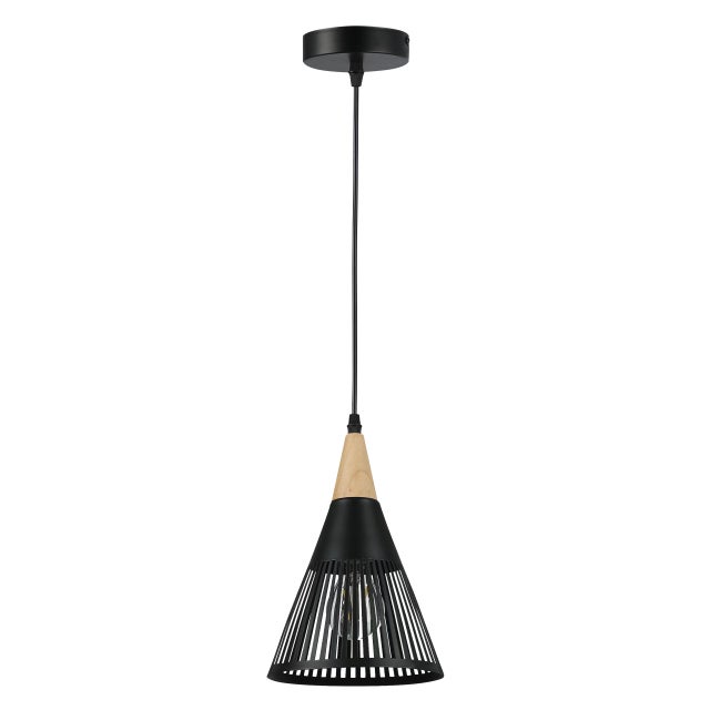 Lampa wisząca sufitowa Hira E27 105 cm IP20 loft czarna z drewnem MasterLED