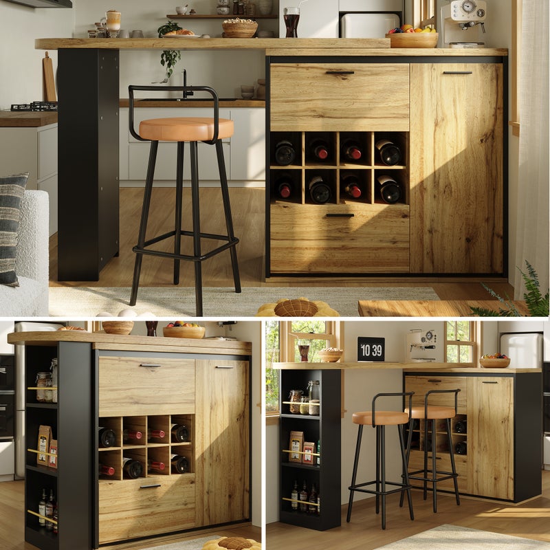 Rozkładany stół jadalny dla 4-6 osób z 2 drzwiami i 1 szufladą - 138/220 x 39 x 105 cm - MDF - do kuchni i jadalni - Naturalny