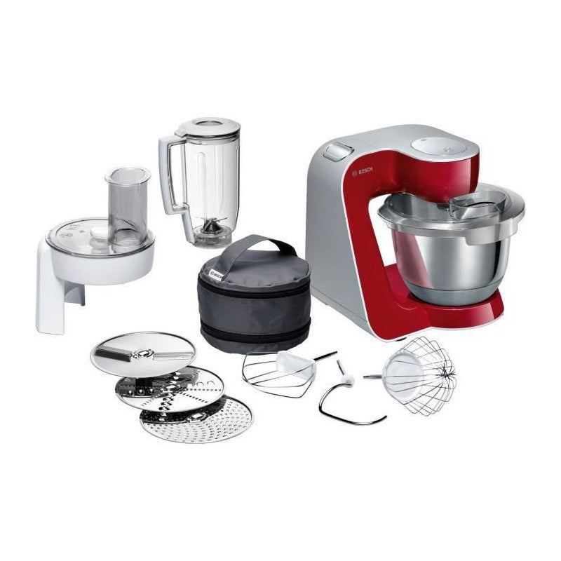 Bosch MUM5 Planetaria 1000W - Ciotola Acciaio 3.9L, 7 Velocit&agrave;, Frusta, Gancio E Frullatore - Rosso, Con Borsa Porta Accessori