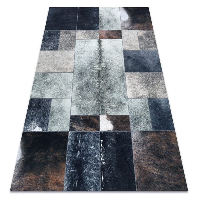 Tapis Patchwork 80 x 150 cm en Peau de Vache Marron et Bleu Fait à la Tapis Patchwork 80 x 150 cm en Peau de Vache Marron et Bleu Fait à la