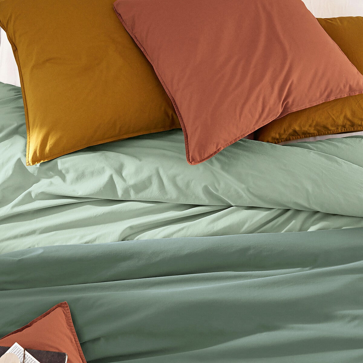 Drap plat uni en coton lavé, Scenario - Bronze - 180 x 290 cm - 9