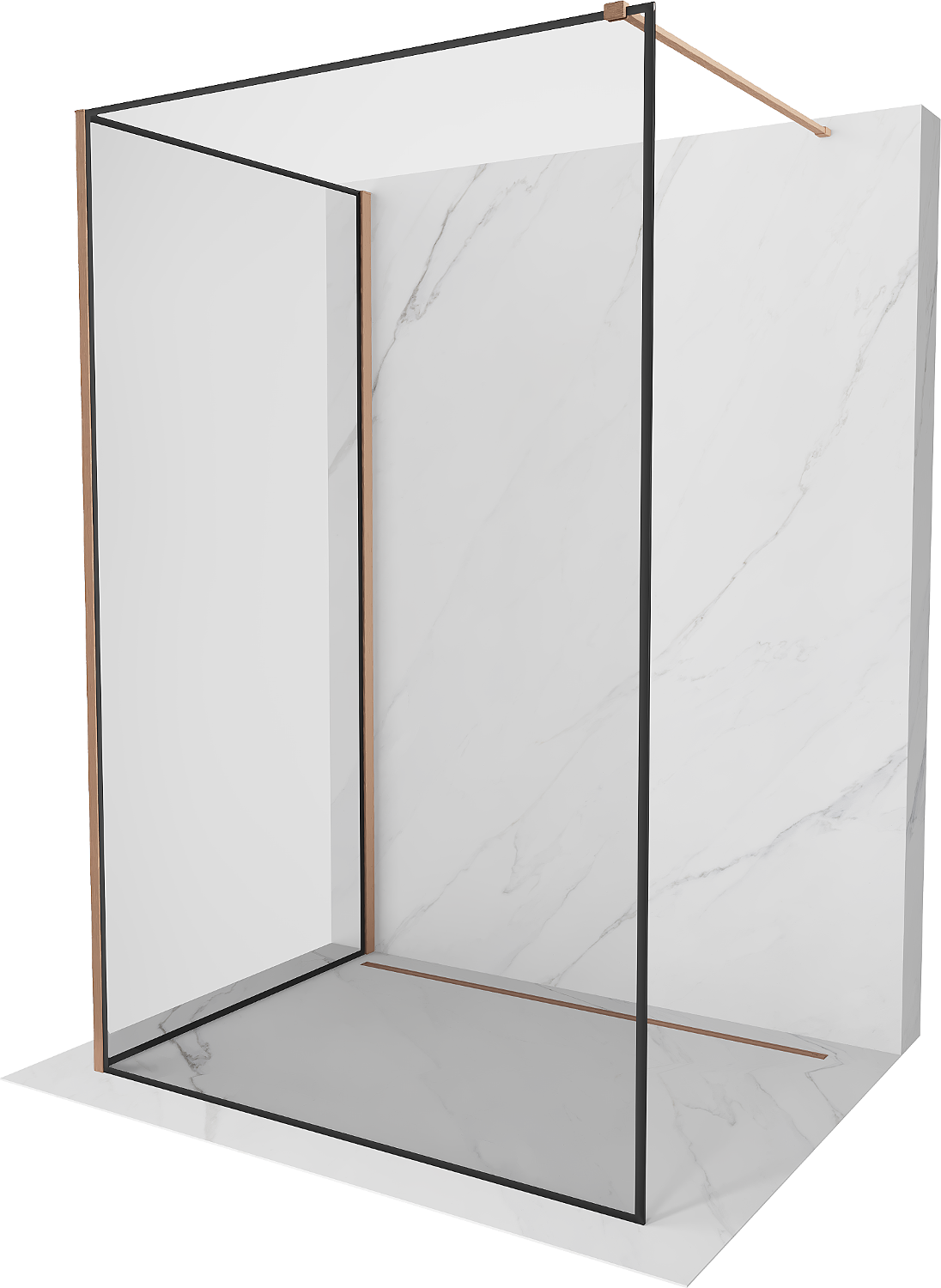 Mexen Kioto ścianka prysznicowa Walk-in 140 x 80 cm, czarna ramka, miedź szczotkowana - 800-140-212-65-70-080