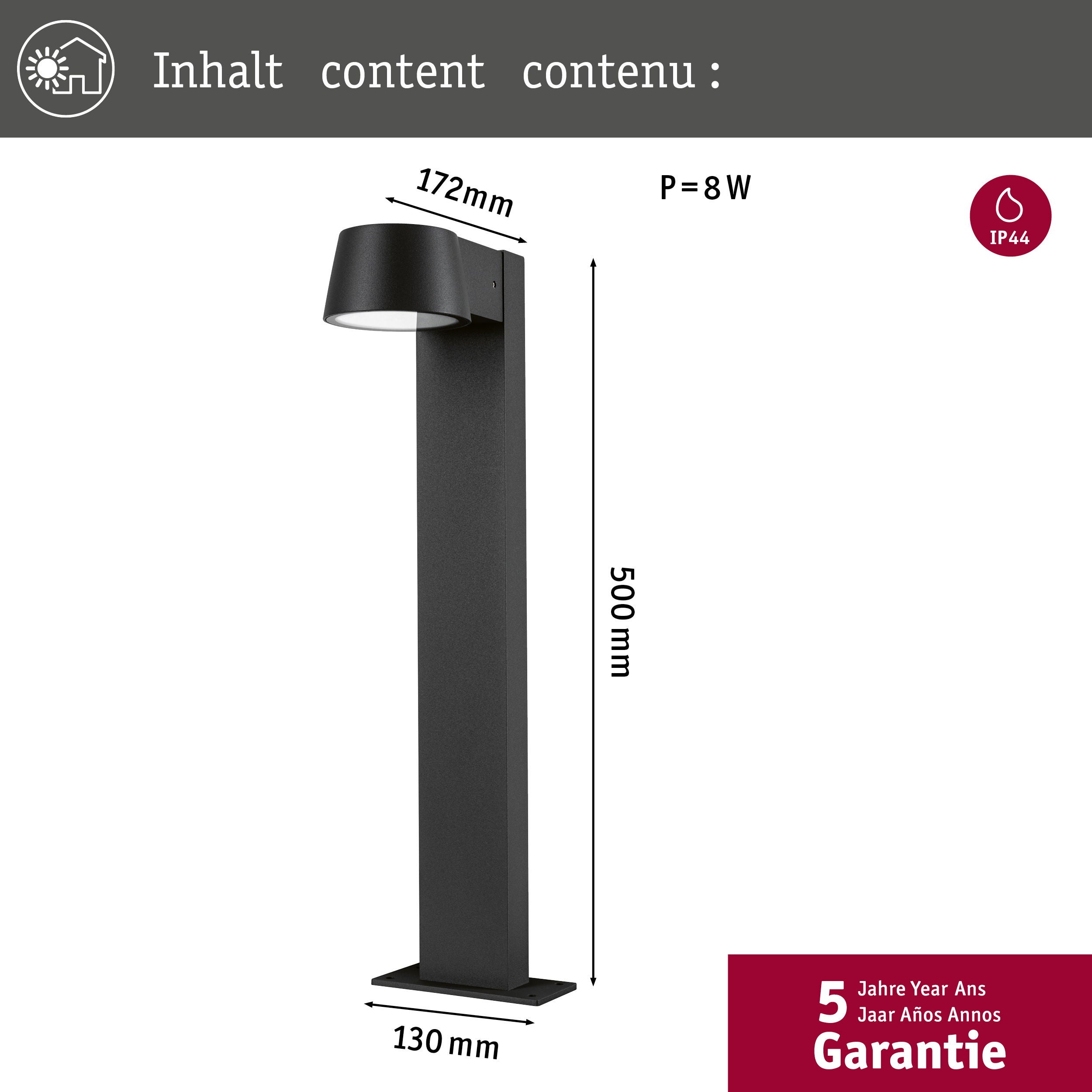 Borne lumineuse LED Capea IP44 500 mm 3000K 6W 500lm 230V 98° Anthracite Aluminium - 3