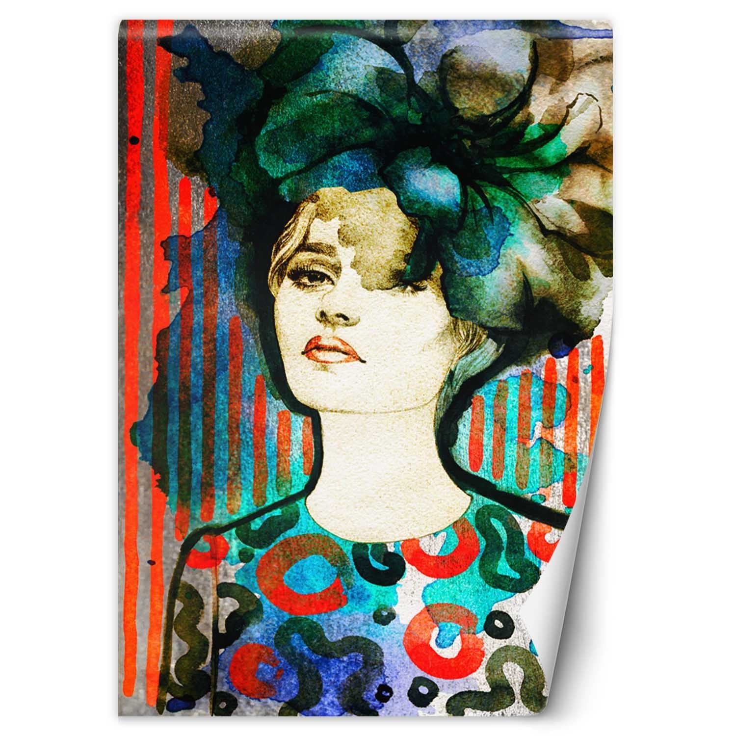 Fototapeta, Kobieta w kapeluszu akwarela 150x210