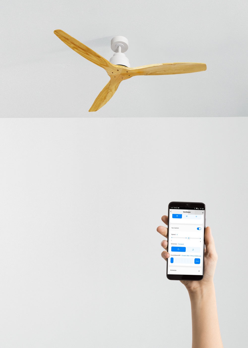 CREATE - WIND STYLANCE M - Ventilateur de plafond 40W silencieux 100% bois Ø 132 cm sans eclaraige avec wifi - 3