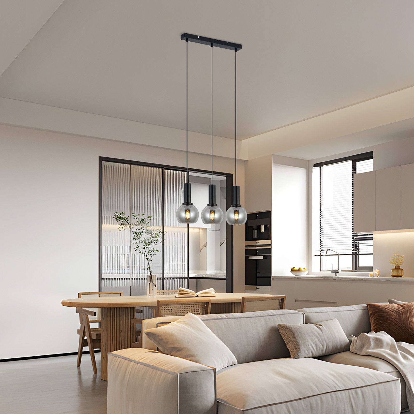 NETTLIFE Vintage 3-płomienna lampa wisząca szkło E27 lampa do jadalni regulowana wysokość industrialna - 9