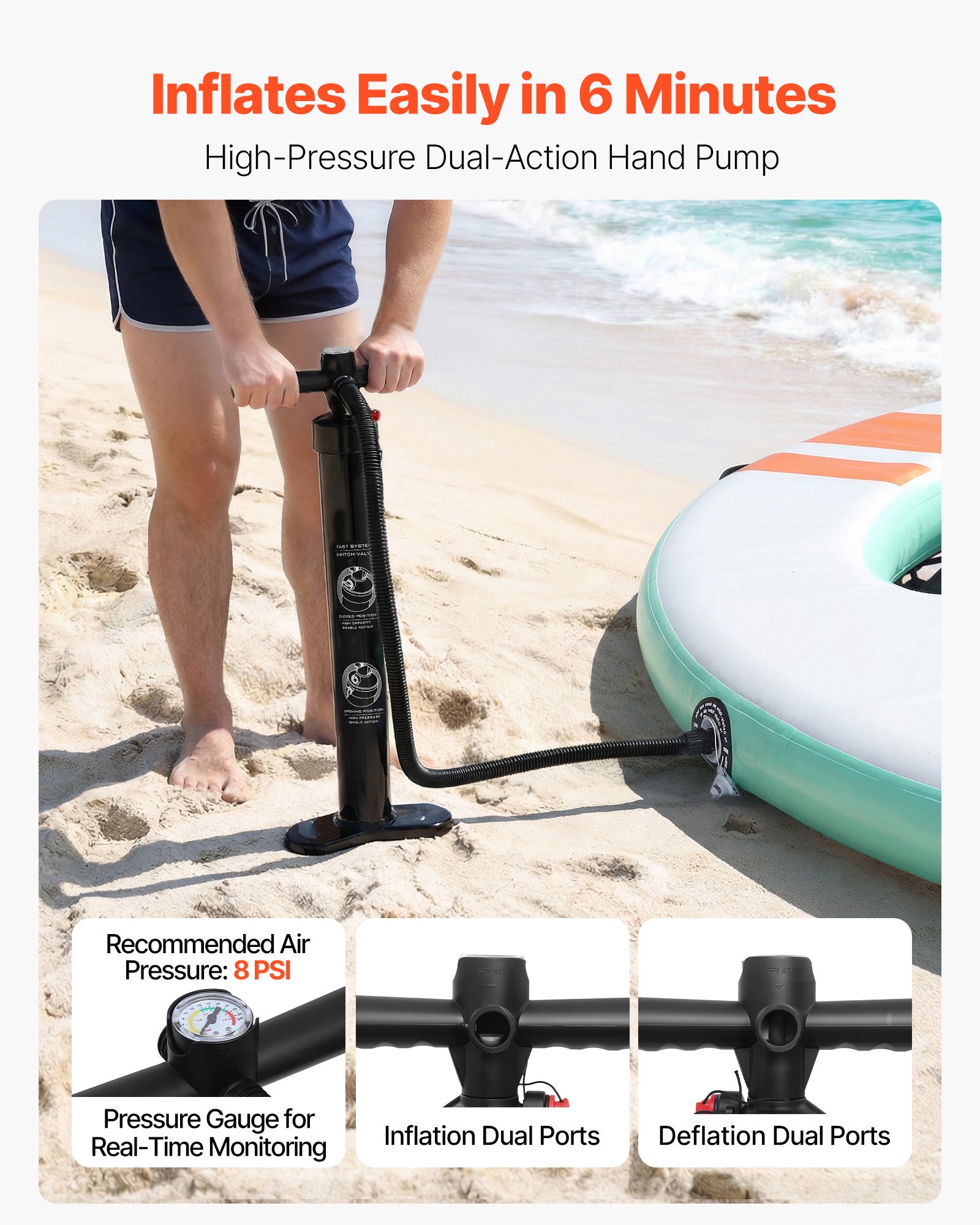 Doca flutuante insuflável VEVOR de 3,05 x 2,44 m. Plataforma flutuante insuflável para piscina, praia, mar, lago, reuniões familiares e passeios - 5
