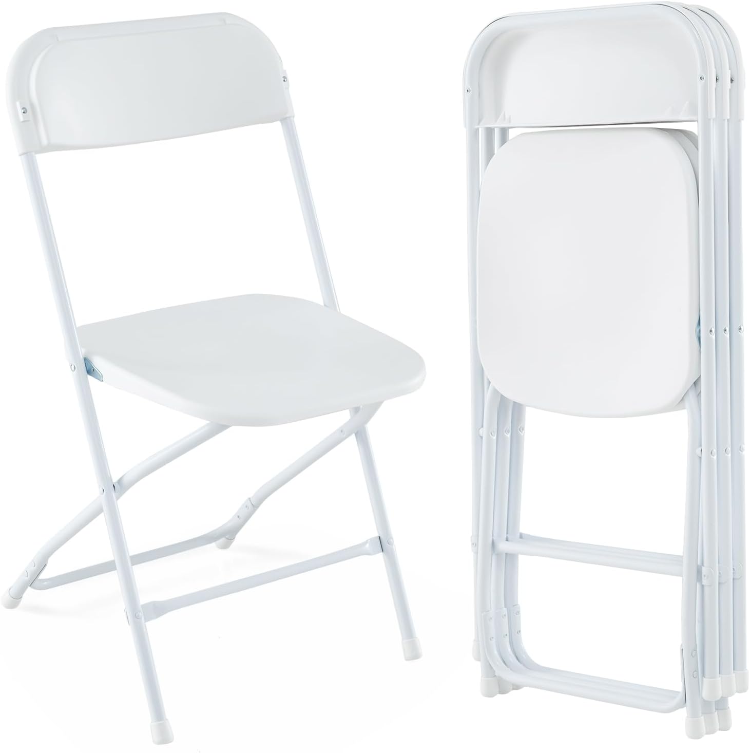 Składane krzesła ogrodowe, zestaw 4 sztuk, składane, nośność 350 kg, przenośne krzesła ogrodowe z metalową ramą, do domu, imprezę, kolor biały