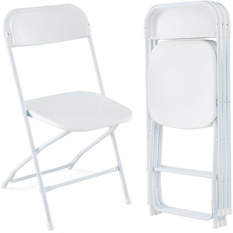 Składane krzesła ogrodowe, zestaw 4 sztuk, składane, nośność 350 kg, przenośne krzesła ogrodowe z metalową ramą, do domu, imprezę, kolor biały