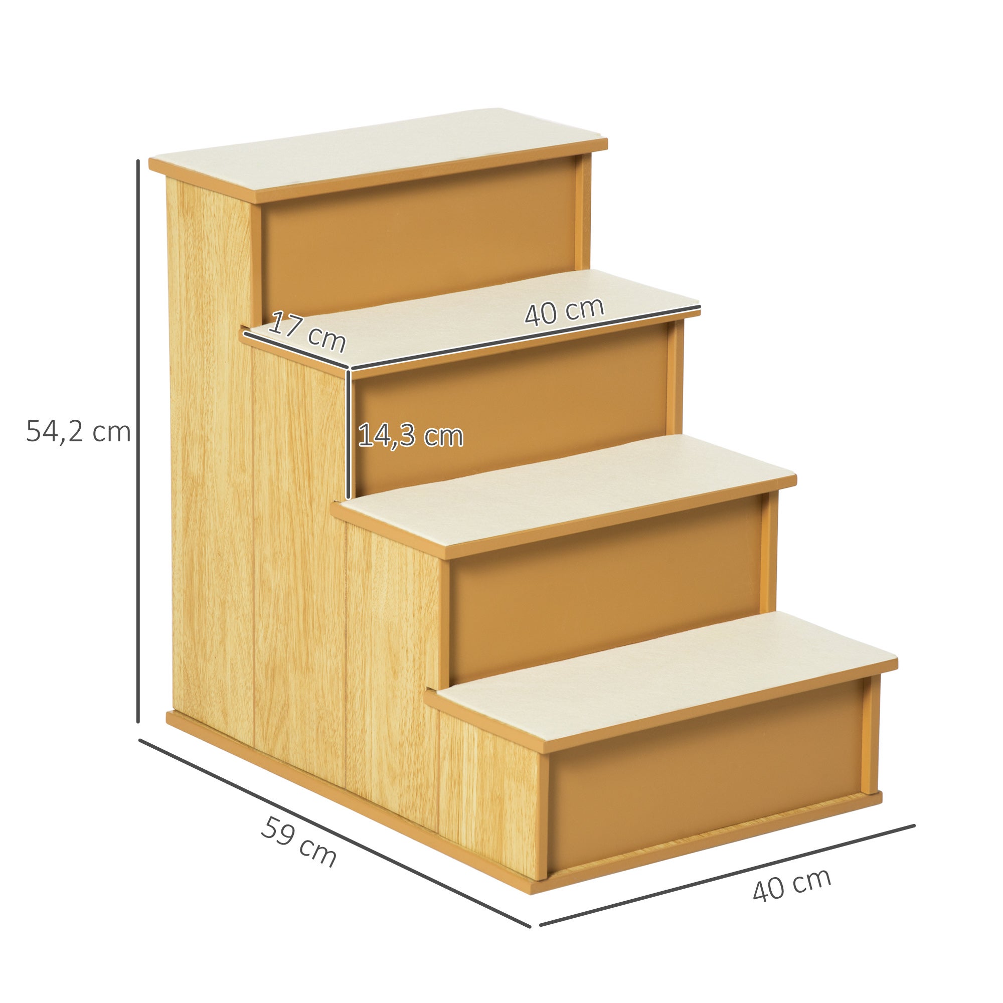 Escalera para Perros PawHut MDF, Poliéster Natural y Crema 40x59x54.2 cm D06-078ND - 3