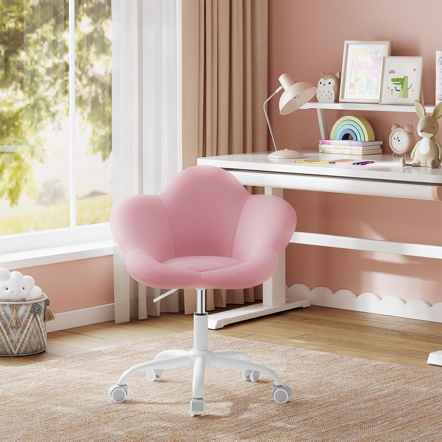 Chaise Bureau Enfant WOLTU, Fauteuil Ergonomique, en Forme de Pétale, Hauteur Réglable, Rose Clair - 5
