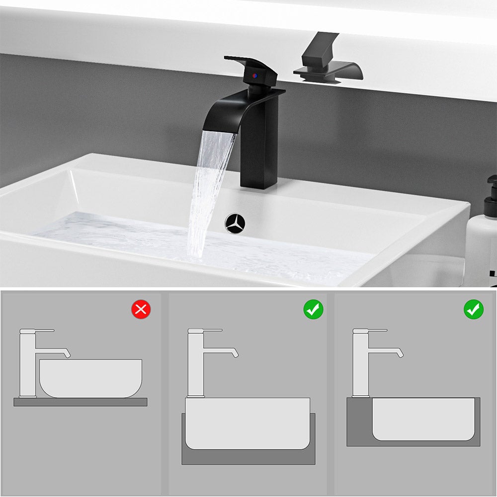 Mitigeur Lavabo Cascade Robinet pour Lavabo/Vasque+Bonde de Lavabo Bonde Pop-up avec Trop-plein Automatique Universelle,Noir - 2