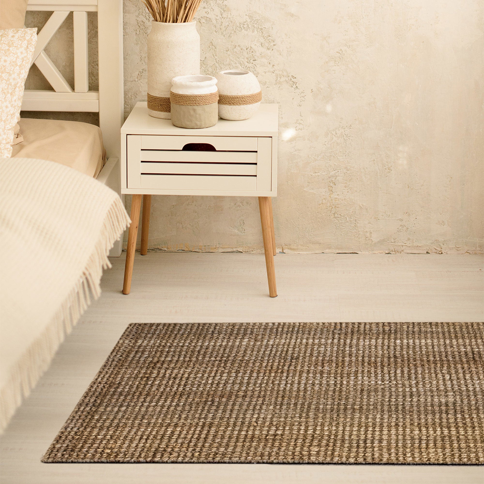 Hamid - Pack de tapis en jute bouclé naturel 110x60 cm - Tapis naturel pour salon, chambre et salle familiale - 4