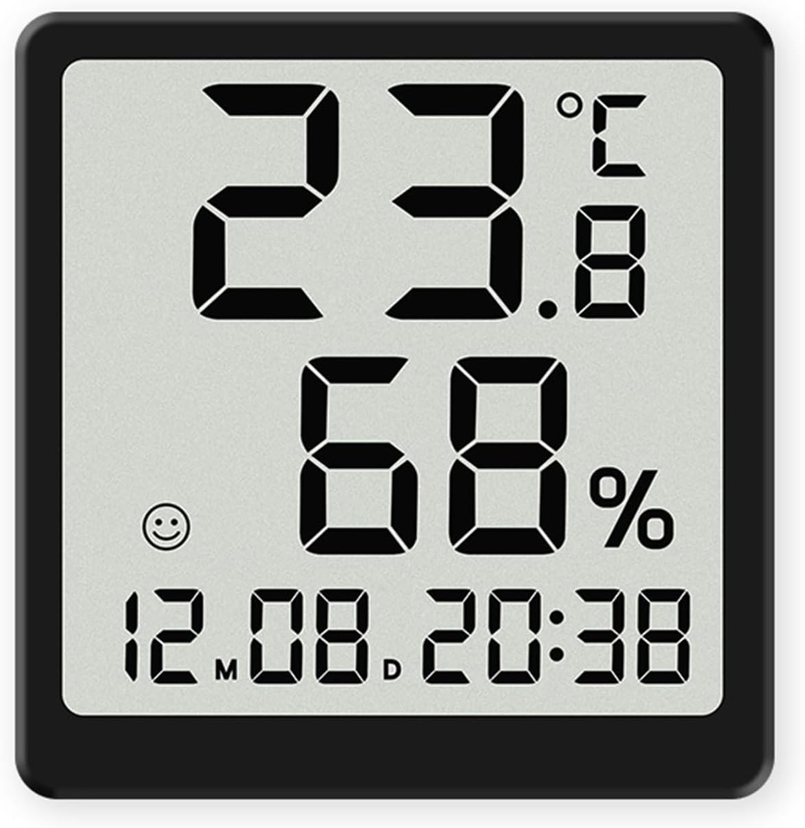Cyfrowy termohigrometr z ekranem LCD, mały budzik LCD, temperatura, wilgotność, magnetyczny wyświetlacz daty, format 12/24 godzinny (℃/℉), uchwyt do z
