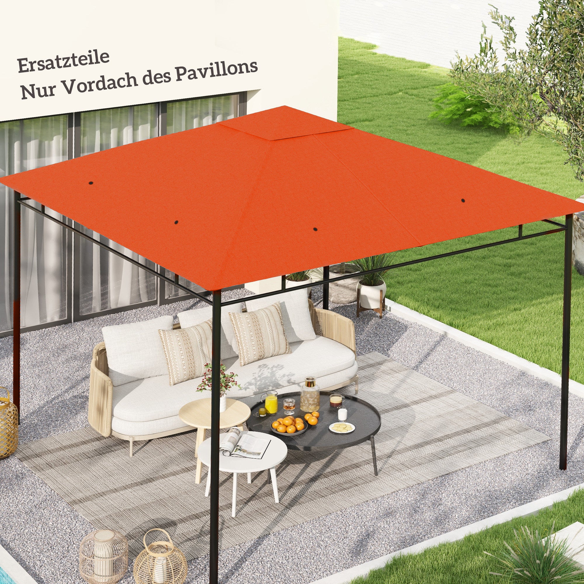 Toiture de remplacement pour pavillon de jardin, polyester, 2,98 x 2,95 m, orange - 3