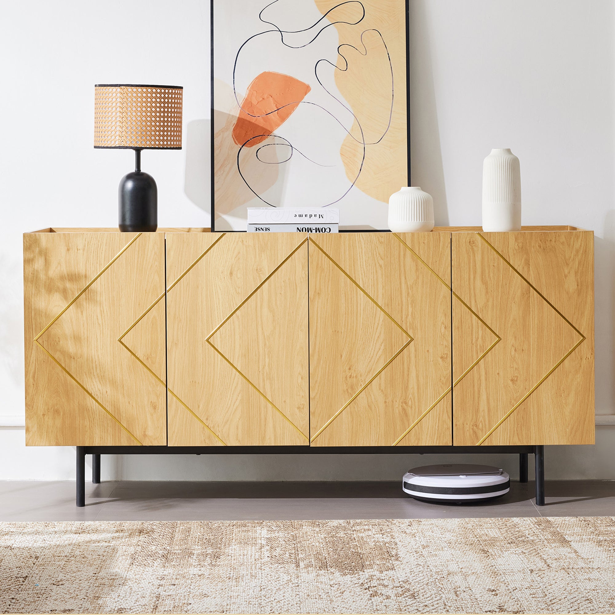 Buffet à 4 portes avec inserts métalliques : 78 * 160 * 40 cm | Leroy ...