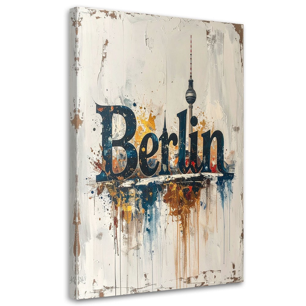 Obraz do salonu biura loftu, Napis Berlin Typografia imitacja farby 40x60