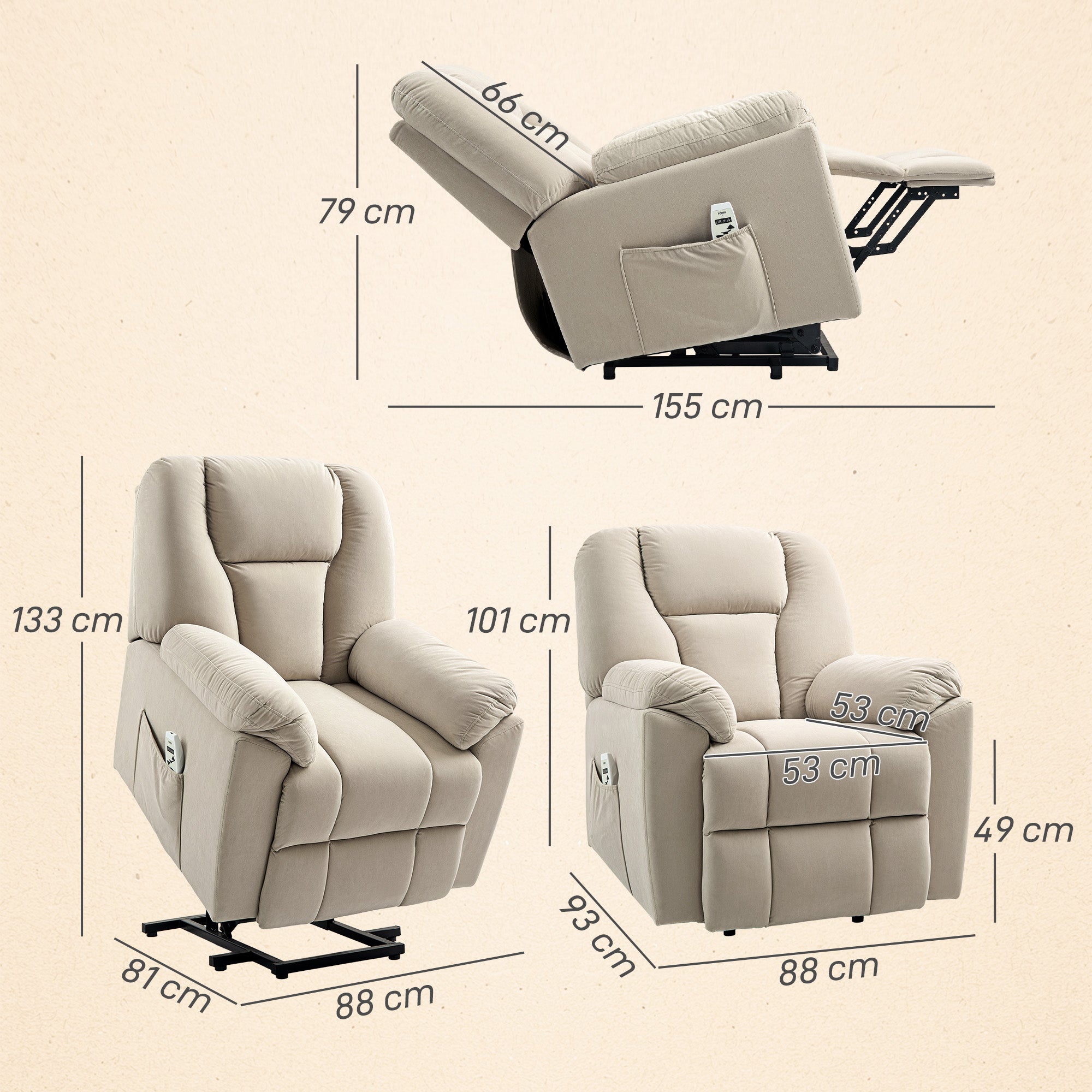 Fauteuil relax électrique velours 1 place HOMCOM - 3