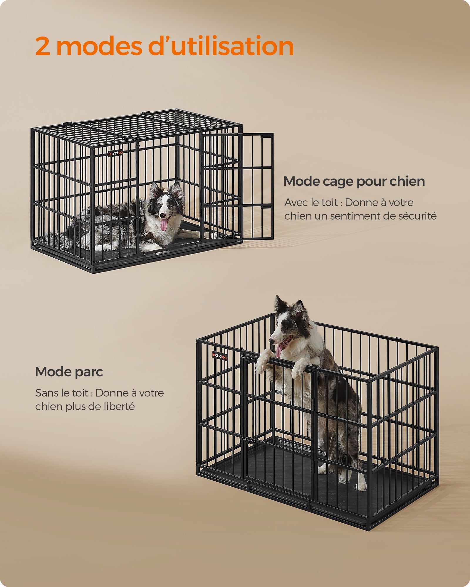 Cage pour Chien Ultra-résistante, 107 x 70 x 75 cm, pour Chiens Moyens et Grands, Noir - 4