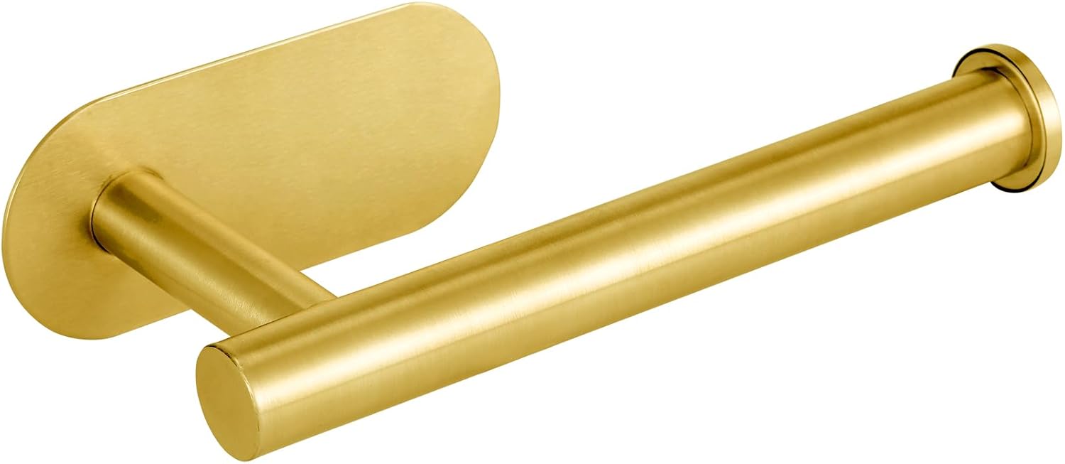 Złoty uchwyt na papier toaletowy ze stali nierdzewnej, długość 16,5 cm, montaż ścienny do łazienki i kuchni, możliwość przyklejenia do ściany bez wier