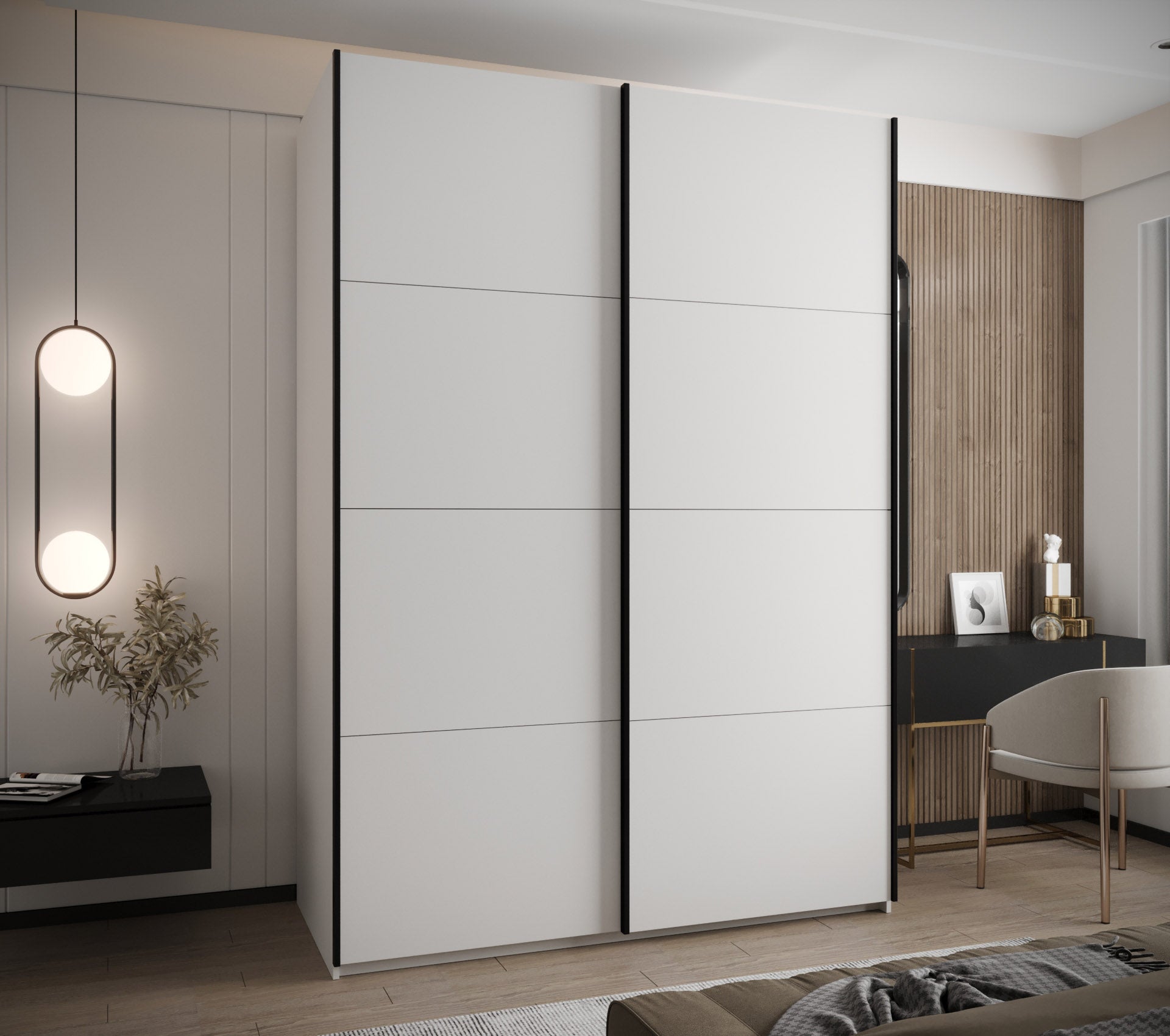 Szafa przesuwna wysoka Lux 1 180 x 64 x 245,5 cm biały + biały + u. czarny - Abiks Meble - 2