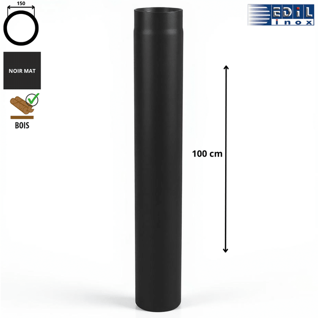 Élément droit 100 cm émaillé noir mat Ø150 Edilinox