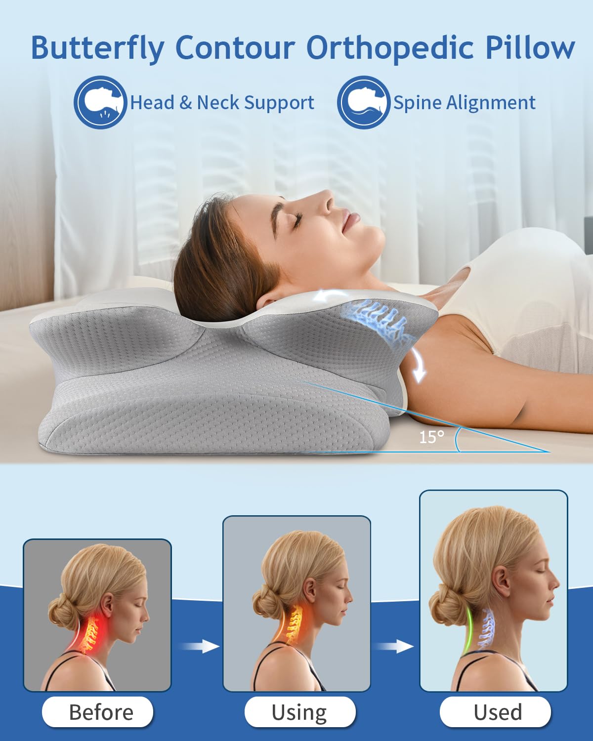 Oreiller cervical pour soulager la douleur, oreillers en mousse à mémoire de forme, oreillers de soutien du cou pour dormir - 7