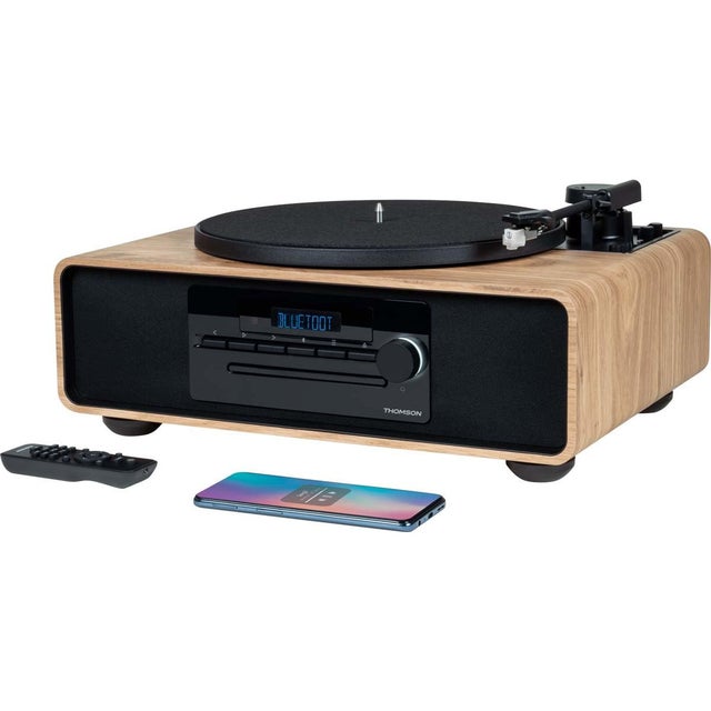 Thomson Mic300tt Micro Sistema Hi-Fi 60w Com Prato Giradischi Integrado, Bluetooth 5.0, Leitor Cd, Rádio Fm, Leitor Usb Mp3