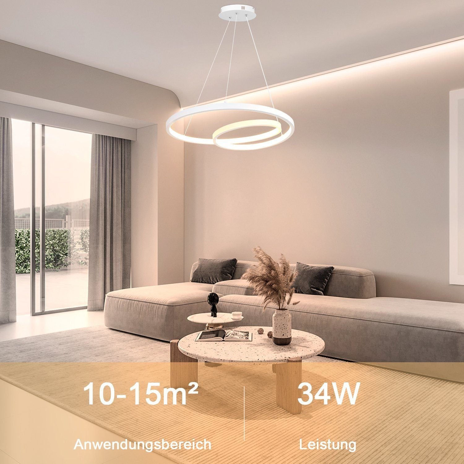 NETTLIFE Lampadario Moderno a Sospensione a LED in Ferro 34W Bianco Diam.40cm Dimmerabile Un Design Creativo per Soggiorno Camera da Letto Cucina - 2