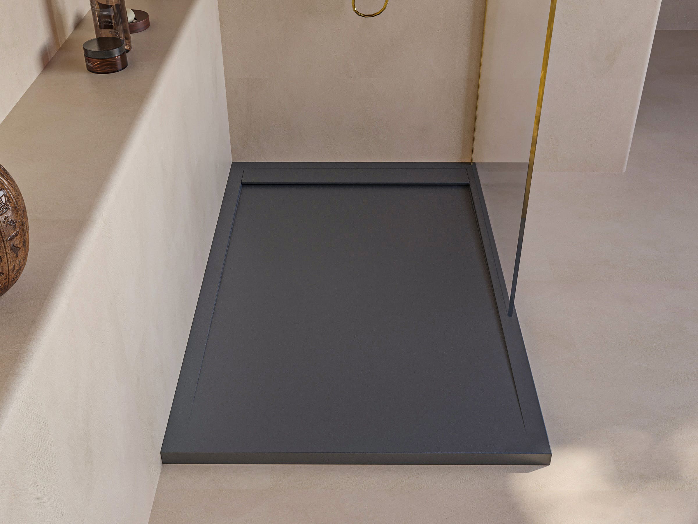 SOULHOME Base de duche - Resina - Gel Coat - Textura Liso/Pedra - Antiderrapante - Cor Antracite - 170x80- Extraplano 3cm. Design Minimalista. - 4
